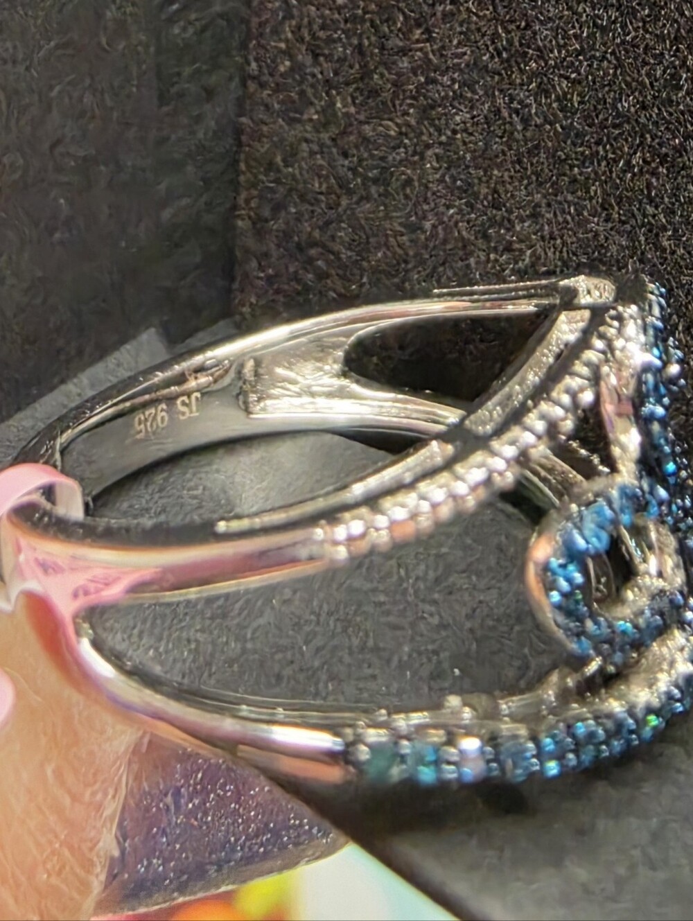 Sterling Silver Blue And White Diamond Crossover Statement Ring Wide Band Boho 7 - Picture 6 of 8
